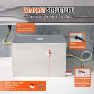 Trappola per Grasso in Acciaio Inox da 40 LBS per Cucine Commerciali, 10 GPM, con Ingresso Laterale per Lavello - Product Image 5