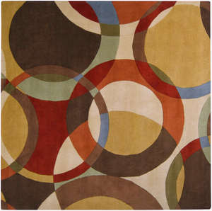 Tapis en laine tufté à la main avec motif circulaire abstrait, design géométrique multicolore, tapis à poils épais pour la décoration du salon - Product Image 2