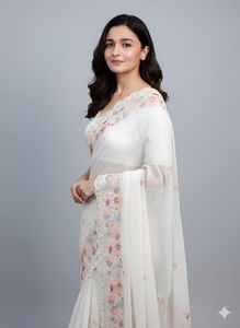 Saris Palan en Soie Douce et Crépue, Broderie Multiple Intégrale, Motifs Buti et Bordure de Designer, 5,60 m – Vente Directe Fabricant - Product Image 4