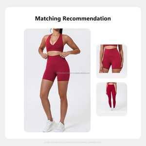 Ensemble de vêtements de yoga pour femmes, soutien-gorge de sport à col en V profond, legging taille haute, couleur unie, spandex, polyester - Product Image 5