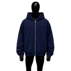 เสื้อฮู้ดดี้สีน้ำเงินกรมท่าพรีเมียม ทรงโอเวอร์ไซส์ แบบซิป Unisex สตรีทแวร์  ทรงหลวม ซิปยาวเต็มตัว รับสกรีนโลโก้ ขายส่ง - Product Image 1