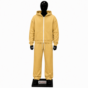 Gold Men Tracksuit Set Plain <b>Full</b> <b>Zip</b> <b>Hoodie</b> Jogger Pants Custom Wholesale Casual Streetwear Sportswear Fleece Two Piece Outfit - Product Image 1