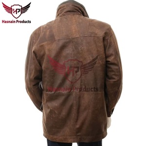 Chaqueta Parka de Cuero Marrón Auténtico para Hombre, con Capucha, Abrigo Cálido de Invierno, Cortavientos de Piel de Vacuno de Longitud Media, Bolsillos Cargo, Estilo Clásico Personalizado - Product Image 5