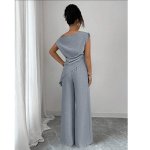 Serene <b>Slate</b> Asymmetrical Ruched Jumpsuit or Asymmetric One Shoulder Draped Co ord Set - Product Image 4