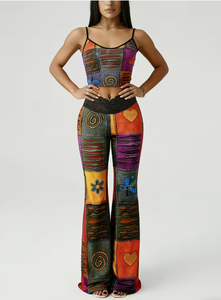 Bohemian Patchwork Flare <b>Pants</b> High Waist Loose Fit Full Length Printed Cotton Spandex Women s <b>Summer</b> <b>Pants</b> Womens Boho Color - Product Image 4