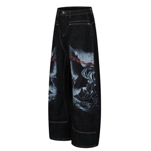 Pantalones Vaqueros con Estampado Gráfico, Corte Holgado, Diseño Personalizado, Lavado Vintage, Estilo Barrel, Rectos, Streetwear, Hip Hop, Y2K - Product Image 3