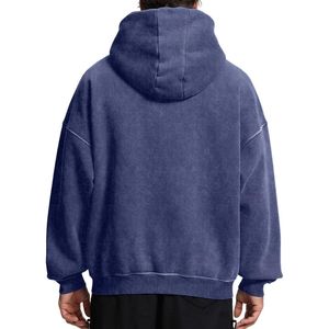 เสื้อฮู้ดซิปผู้ชายสีน้ำเงินกรมท่า ผ้าเทอร์รี่เนื้อหนัก ซักแบบวินเทจ ผ้าฝ้าย 100% ทรงโอเวอร์ไซส์ รับผลิตตามแบบ OEM บริการสั่งซื้อจำนวนมาก - Product Image 2