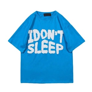Oversized Short Sleeve T-Shirt With 3D Foam Puff Print IDON'T SLEEP Street Style Crew Neck Men's <b>Tee</b> In <b>White</b> Black Pink Blue - Product Image 6