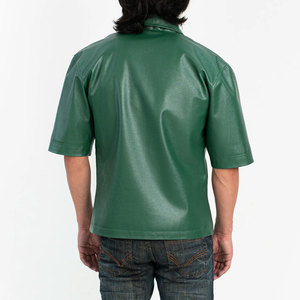 Chemise en cuir véritable pour homme à manches courtes avec logo personnalisé OEM, col rabattu, style streetwear hiver, poche en cuir - Product Image 2