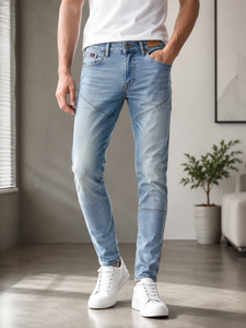 Jeans de Mezclilla Negros de Corte Recto y Ajustado para Hombre, Marca WEBSON, Cintura Media, Elegantes, 100% Algodón, Secado Rápido, Transpirables y Ligeros - Product Image 4