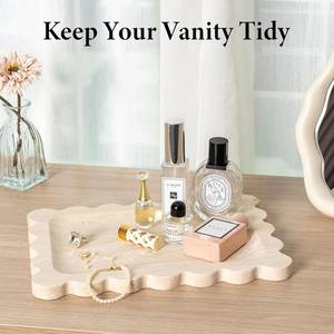 Plateau de rangement décoratif luxueux en acier inoxydable crème avec bord ondulé pour le rangement de boissons dans un salon moderne - Product Image 2