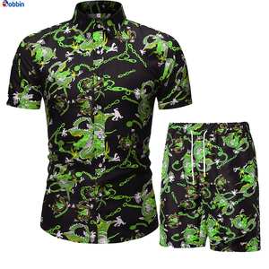 Summer Collection Customized Mens Beach Wear Button up Shirt Short Sleeve Beach Pant Set Men's Suits Comfortable and Breathable - Product Image 3