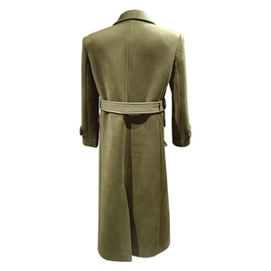 Abrigo largo de mezcla de lana verde oliva para mujer, con doble botonadura, solapa con muescas y cinturón. - Product Image 2