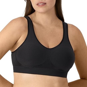 Sujetador Deportivo de Encaje sin Varillas para Mujer, Copa 3/4, Color Negro Sólido, Tejido de Punto, Tirantes No Ajustables, Sin Costuras, Transpirable, para Todas las Temporadas - Product Image 1