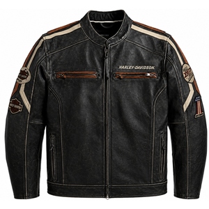 <b>Men's</b> Vintage Distressed Genuine Cowhide Leather Motorcycle <b>Jacket</b> Custom Retro Racing <b>Biker</b> <b>Jacket</b> Stand Collar Leather Coat - Product Image 1