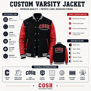 เสื้อแจ็คเก็ตวาร์ซิตี้ฤดูหนาวคุณภาพสูงจาก Cosh International สำหรับผู้ชาย ปักโลโก้ตามสั่ง สีตามสั่ง ผ้าแคนวาสกันน้ำ - Product Image 4