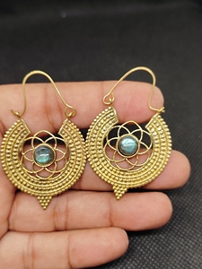 labradorite Export Brass Gemstone Drop <b>Earrings</b> Bulk Handcrafted Gold Plated Finish Pattern Bezel - Product Image 1