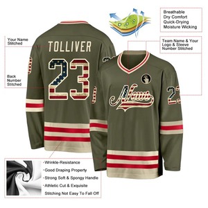 Maillot de hockey personnalisé olive vintage avec drapeau américain pour saluer les uniformes d'équipe des services militaires, sublimé, respirant, 100 % polyester - Product Image 2