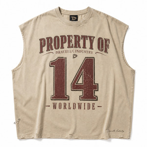 <b>Y2K</b> Heavyweight Cotton Muscle Tee | Oversized Sleeveless Cutoff Tank <b>Top</b> | "Property Of 14" Graphic Print | Streetwear Gym Shirt - Product Image 3
