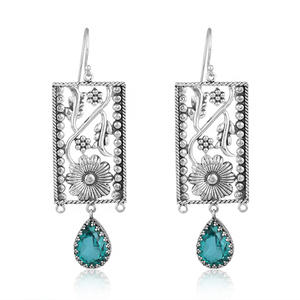 Pendientes de Plata de Ley con Baño de Rodio y Gema de Cuarzo Aguamarina Doble de Santa María Hechos a Mano para Mujer - Lujo para Bodas y Fiestas - Product Image 1