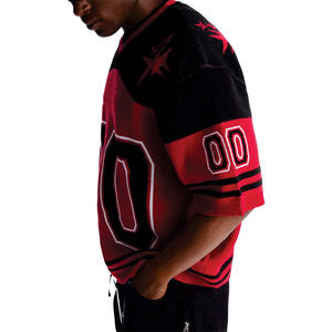 Camiseta Deportiva Oversize Roja de Fútbol Americano para Hombre con Paneles en Contraste y Cuello en V, Estilo Urbano, Personalizable con Número, Ropa de Equipo, Fabricante OEM - Product Image 6