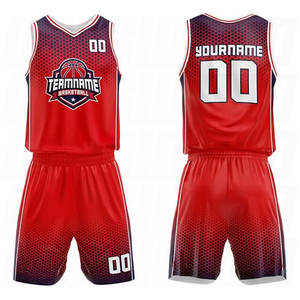 Uniformes de Baloncesto Personalizados de Poliéster Rojo-Azul Marino, Transpirables, Sublimados, Modernos para Hombre - Product Image 1