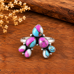 Anillo de Diseño Único Color Turquesa Algodón de Azúcar, Hecho a Mano, Estilo Bohemio Occidental, Joyería con Piedras Preciosas, Anillo de Moda - Product Image 4