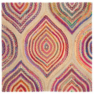 Tapis géométrique rectangulaire en jute tressé artisanal, style oriental, tissage plat, pour salon et pique-nique, nettoyage à sec, poils fins - Product Image 5