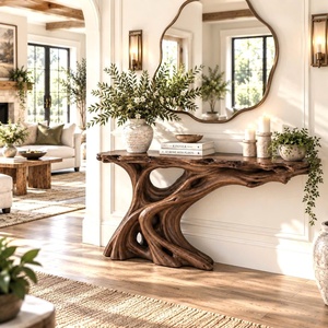 Console d'entrée en bois, table d'appoint étroite de style farmhouse, table derrière le canapé, buffet haut de gamme en bois massif de style Wabi Sabi - Product Image 4