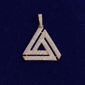 Nouvelle Tendance Pendentif Collier Hip Hop en Argent Sterling de Luxe, Forme Pyramide Triangulaire, Sertie de Diamants - Product Image 5