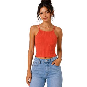 Customized Orange Women Ribbed Knit Crop Tank Top Sleeveless Spaghetti Strap Slim Fit Casual Summer <b>Camisole</b> Custom Logo OEM - Product Image 1