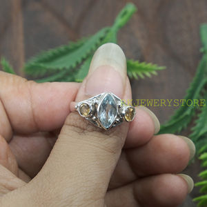 Bague en argent sterling 925 avec topaze bleue naturelle et citrine, bague de créateur faite à la main, plaquée, bijoux pour femmes, cadeau pour petite amie - Product Image 4