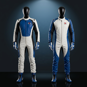 Men's Full <b>Body</b> Leather Motorcycle Racing <b>Suit</b> <b>One</b> Piece Jumpsuit Blue White Black - Product Image 1
