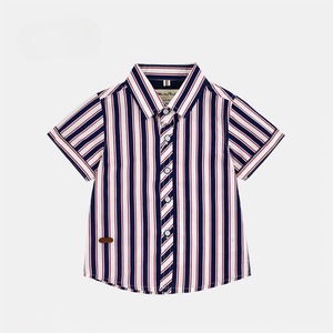 Camisa de Verano <span class=keywords><strong>a</strong></span> Rayas para Niños, Fabricada en Fábrica, Camisa de Algodón de Manga Corta con Botones, Proveedor de Camisas para Niños al por Mayor, OEM Personalizado - Product Image 4