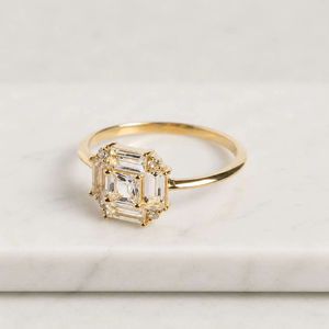 Bague de luxe géométrique plaquée or 14 carats avec diamant de laboratoire taille émeraude, bijou minimaliste tendance pour femme - Product Image 4