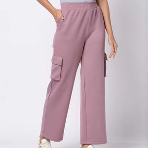 Pantalones Cargo Holgados para Mujer, Cintura Elástica, Largura hasta el Tobillo, Color Sólido, Ropa Casual, Tejido de Algodón Suave, Bolsillos Utilitarios - Product Image 1