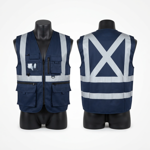 Sales Blackhardson Premium 240GSM Polyester Breathable Flame-Retardant Men's Work <b>Vest</b> Navy <b>Blue</b> <b>Hi</b> <b>Vis</b> Reflective Tape Multi - Product Image 1