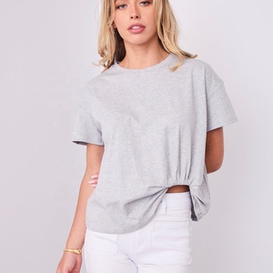 Camiseta Corta de Algodón 100% para Mujer, Cuello Redondo, Manga Corta, Color Gris, Ajuste Holgado, Tejido Transpirable, Estilo Jersey - Product Image 1