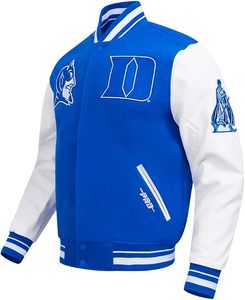Chaqueta Universitaria Azul Rey y Blanca de los Duke Blue Devils con Logotipo Bordado, Cuello Redondo, para Adultos, Todas las Temporadas, con Ribete en Contraste - Product Image 2