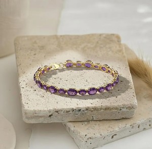 Oval Cut Natural Amethyst Stone Charm <b>Bracelet</b> 925 Sterling Silver Gold Plated Luxury Handmade Fine Jewelry Gift Womens - Product Image 4