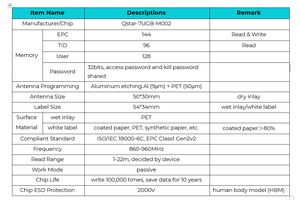 Étiquette RFID UHF passive 860-960 MHz, portée de lecture 4 m, en papier couché, taille 50x30 mm - Product Image 2