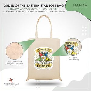 OES Masonic <b>Canvas</b> Tote Bag with Embroidery <b>Long</b> Handles Inner Gold Zipper-Eco-Friendly Reusable Shopping Bag - Product Image 4
