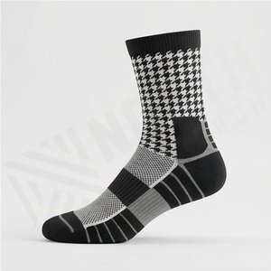 Crew Socks Houndstooth Pattern Black White Breathable Knitted Adult Casual Style - Product Image 3