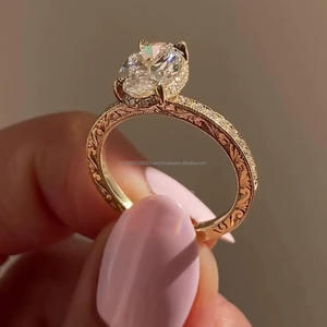 แหวนหมั้นเพชรโมอิสซาไนต์ทรงรี สไตล์วินเทจ เงินแท้ 925 ประดับแบบ Prong Set แหวนแต่งงานสไตล์อาร์ตเดโค ของขวัญครบรอบสำหรับผู้หญิง - Product Image 2