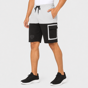 Shorts de sport colorblock personnalisés gris et noir avec poches cargo et cordon de serrage à la taille, décontractés, athlétiques, pour l'entraînement, fabricant OEM - Product Image 5