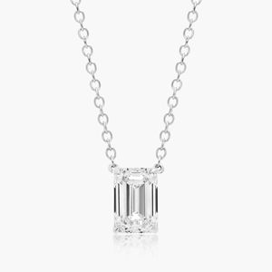 IGI Certified <b>Emerald</b> Cut Lab Grown Diamond Solitaire <b>Pendant</b> Necklace 14K White Gold Luxury Rhodium Plated Wedding Party Fine - Product Image 1
