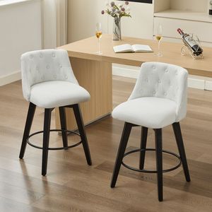007 Set di 2 Sgabelli da Bar Moderni in Tessuto di Lino con Bottoni Trapuntati, Sedie Girevoli Eleganti per Isola Cucina o Bar - Product Image 1