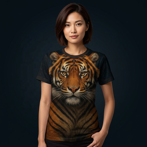 เสื้อยืดแขนสั้นลายเสือสำหรับผู้ชาย ทรงโอเวอร์ไซส์ คอกลม ลวดลายสัตว์ ผ้าถักไหม/ฝ้าย แห้งเร็ว ระบายอากาศได้ดี - Product Image 3