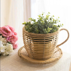 Best Selling Wholesale Natural Rattan <b>Wicker</b> Cup & Saucer Planter <b>Basket</b> for Table and Home Decor Flower Pot From Vietnam - Product Image 3