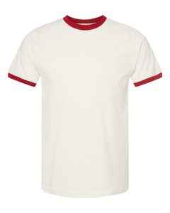T-shirt blanc à manches courtes pour homme, col rond, bordure contrastée, coupe classique, jersey décontracté, polyester/coton, écologique, respirant - Product Image 5